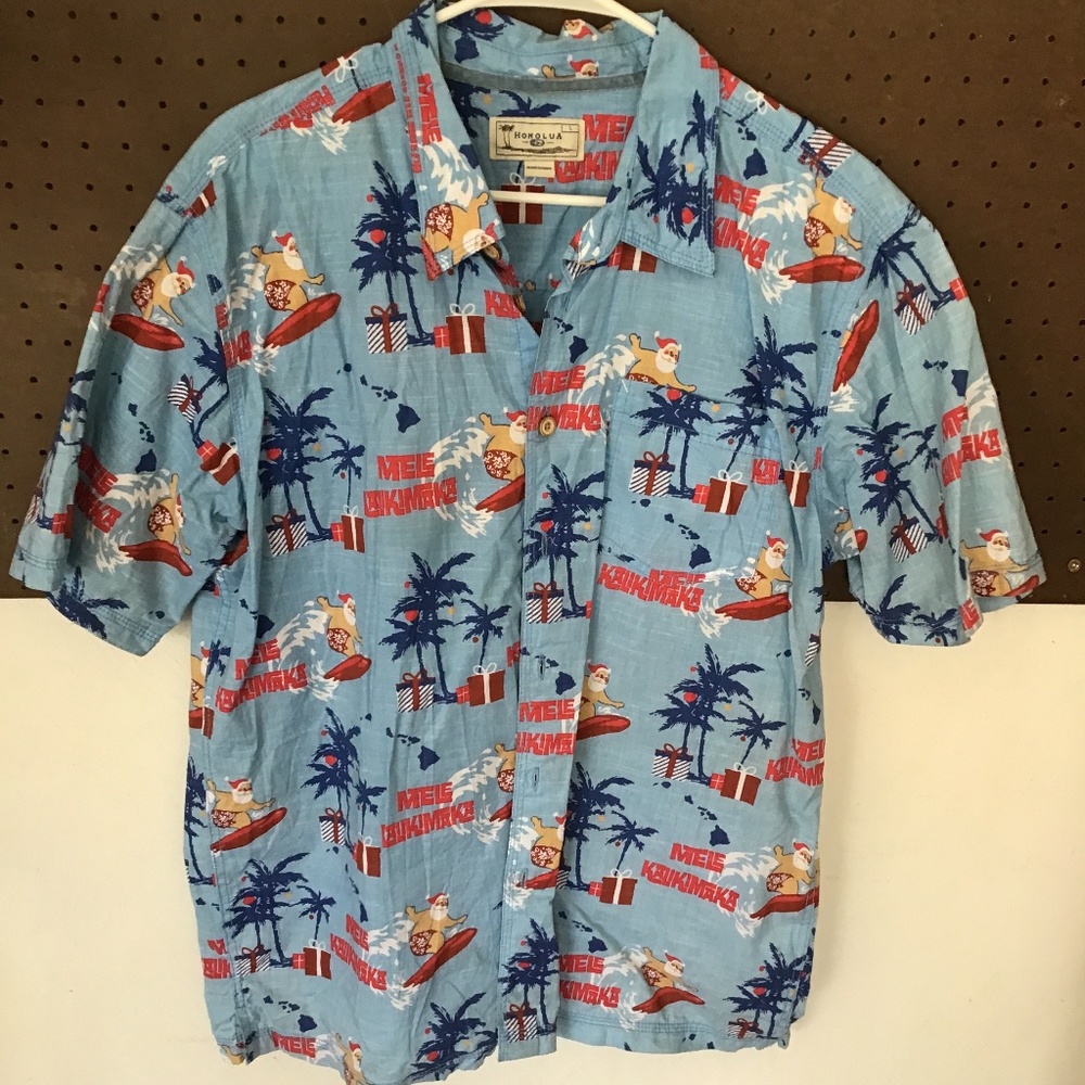 Honolua Hawaiian Shirt Mele Kalikimaka Christmas Surf Santa Button Down Size L
